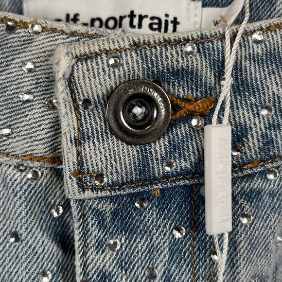 NWT Self-Portrait Blue Rhinestone Wide-Leg Jeans Size 27 - Picture 11 of 16